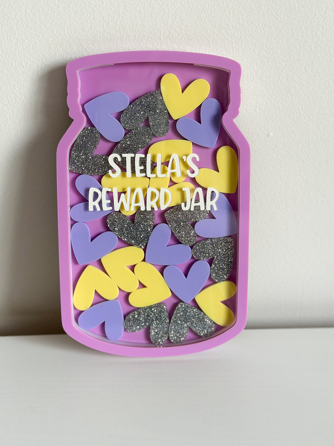 Personalised Kids Reward Jar with Heart Tokens