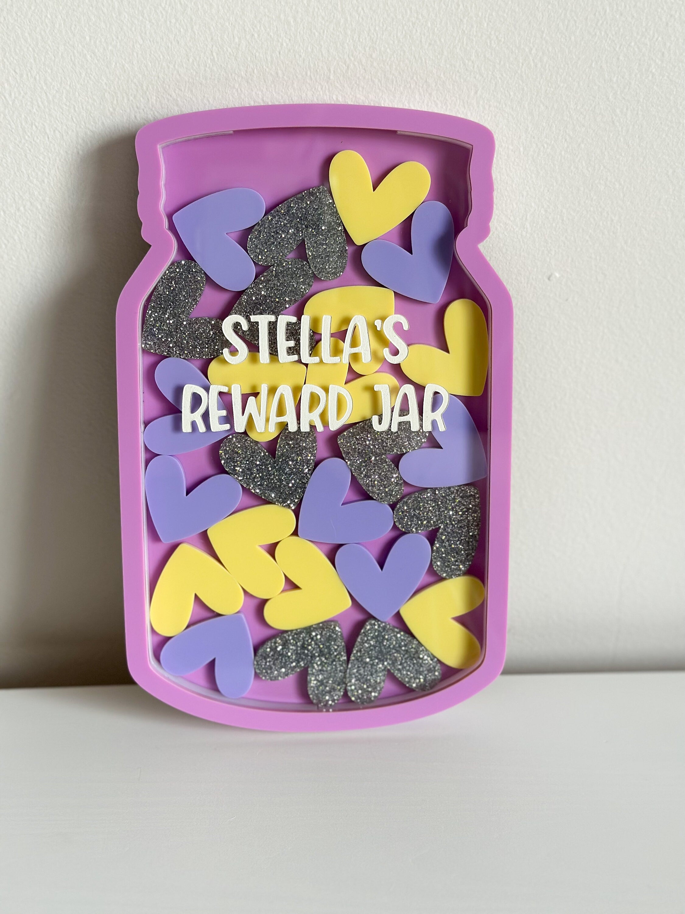 Personalised Kids Reward Jar with Heart Tokens