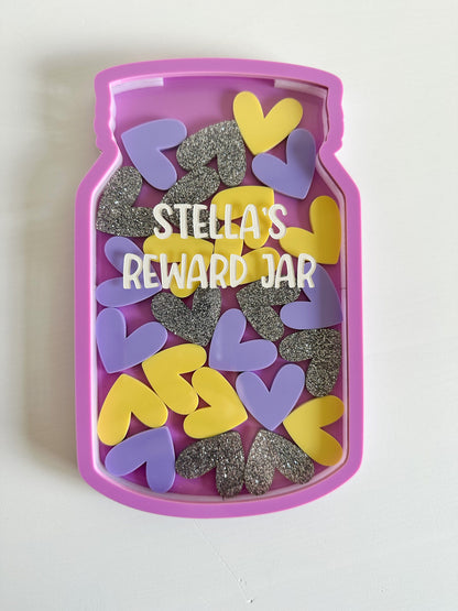 Personalised Kids Reward Jar with Heart Tokens