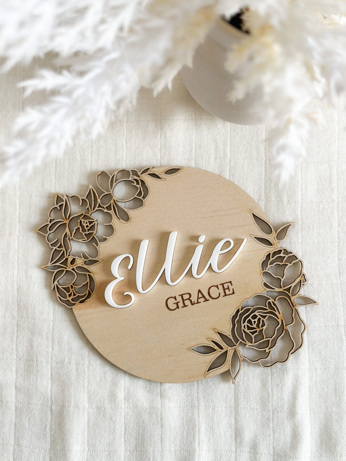 Floral Engraved Birth Announcement Plaque
