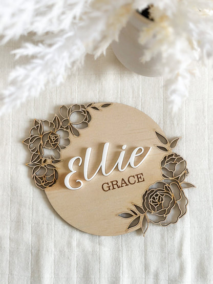 Floral Engraved Birth Announcement Plaque