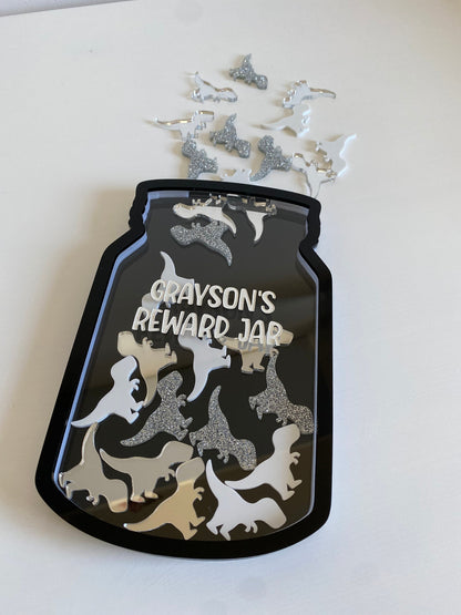 Personalised Kids Reward Jar with Dinosaur Tokens