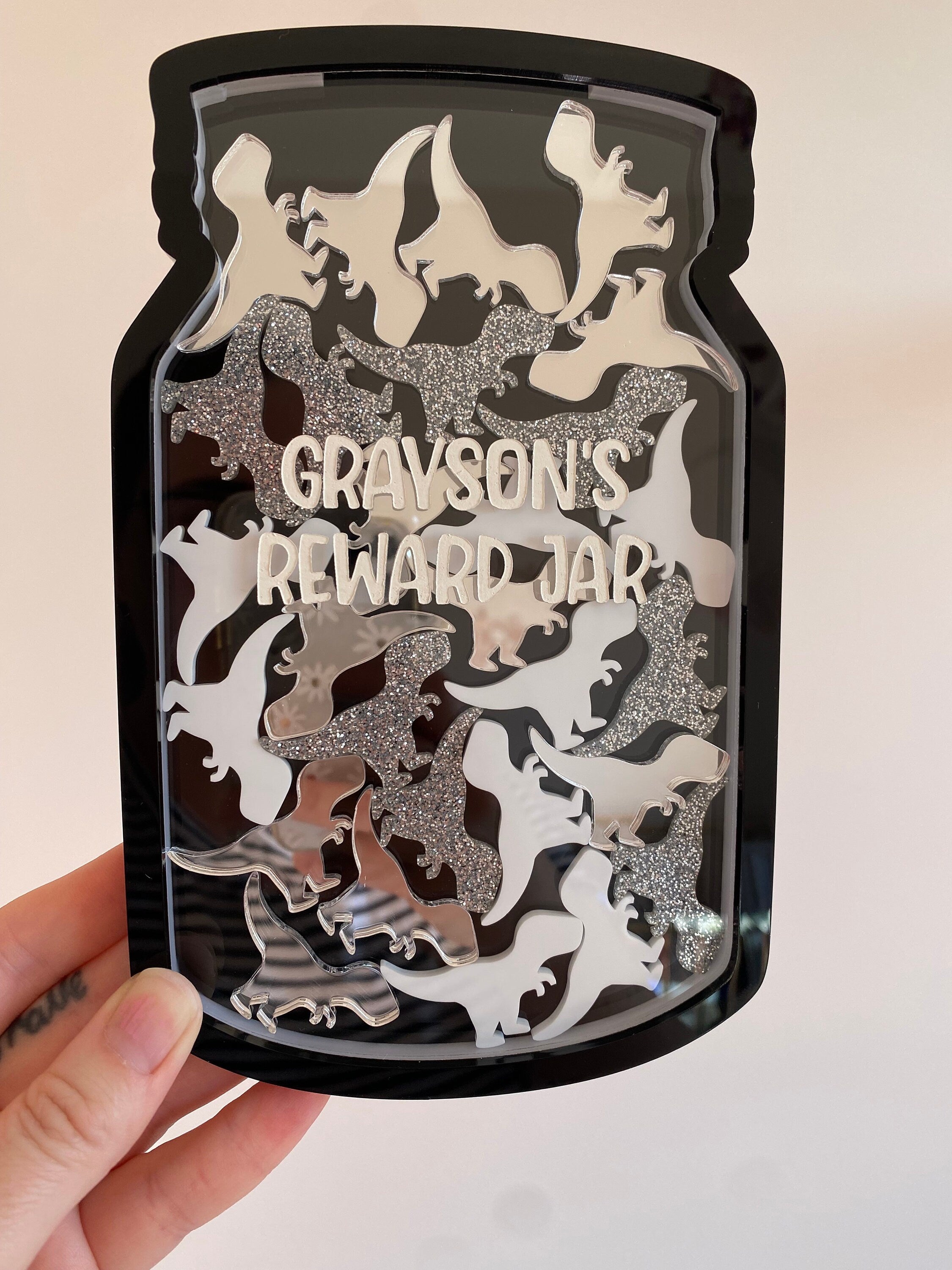 Personalised Kids Reward Jar with Dinosaur Tokens